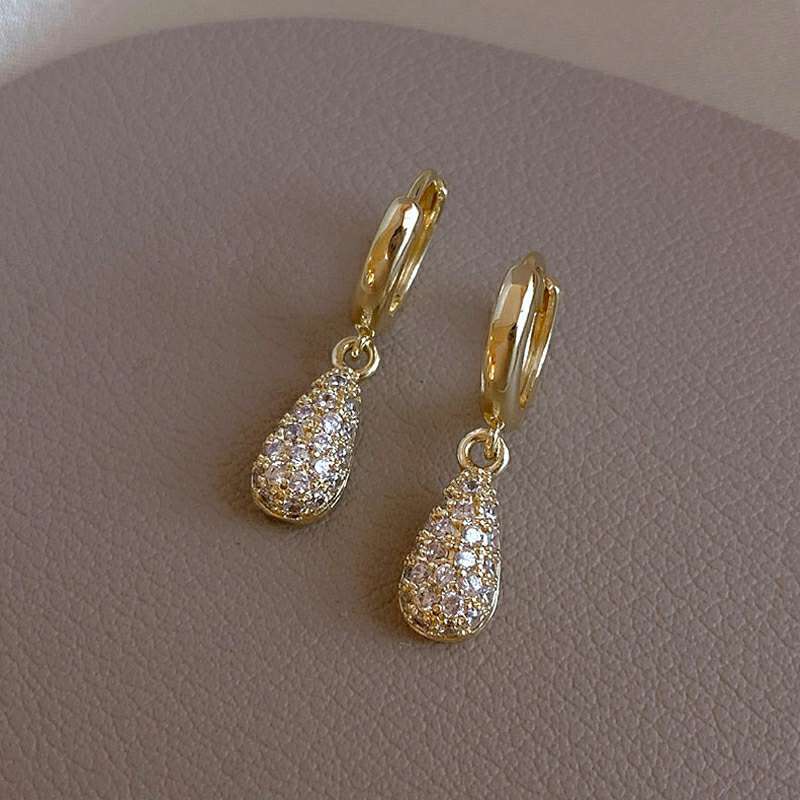 1 Paire Style Simple Les Gouttelettes D'eau Alliage Incruster Strass Femmes Des Boucles D'oreilles display picture 2