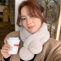 Real Rabbit Fur Scarf for Women - Winter Warmth, Student-Friendly, Versatile, Cute, Cross-Fur Collar, Thicker Rabbit Fur Lapel