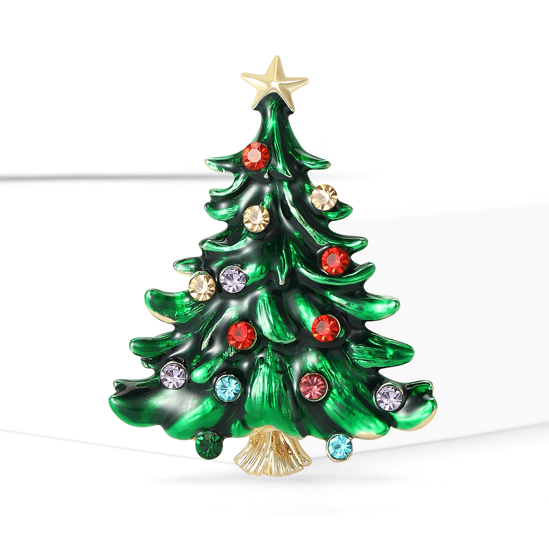 European and American New Style Enamel Rhinestone Christmas Tree Brooch Alloy Enamel Fashion Jewelry Versatile Wholesale