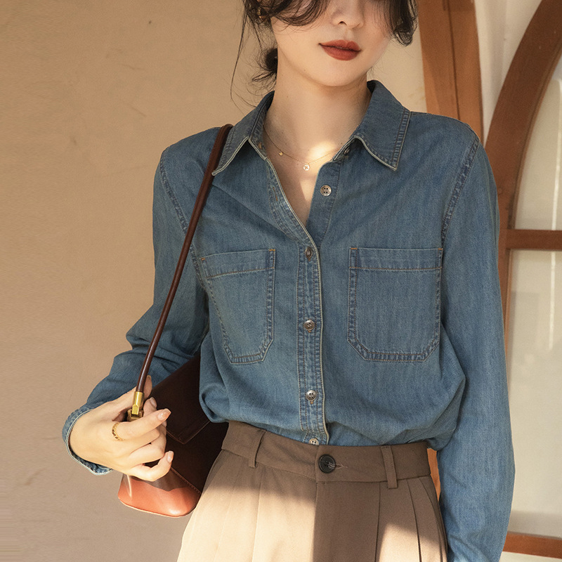Retro blue autumn design shirt