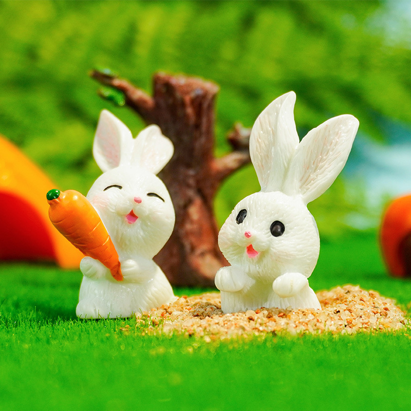 Conejo lindo jardinería resina accesorios accesorios micro paisaje lindo animal dibujos animados conejito zanahoria casa adorno del año del conejo