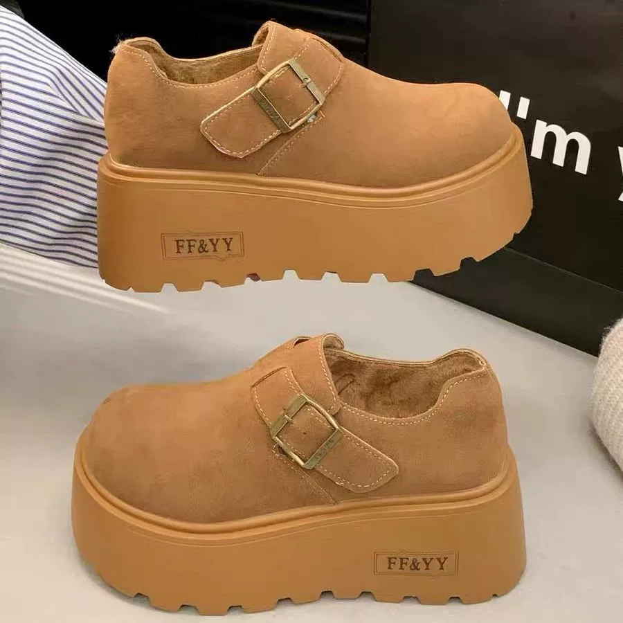 2024 осенние и зимние женские туфли ретро ботинки Boken один педаль плюс бархатная подошва для увеличения ботинок Lefu 7cm Boken Girl