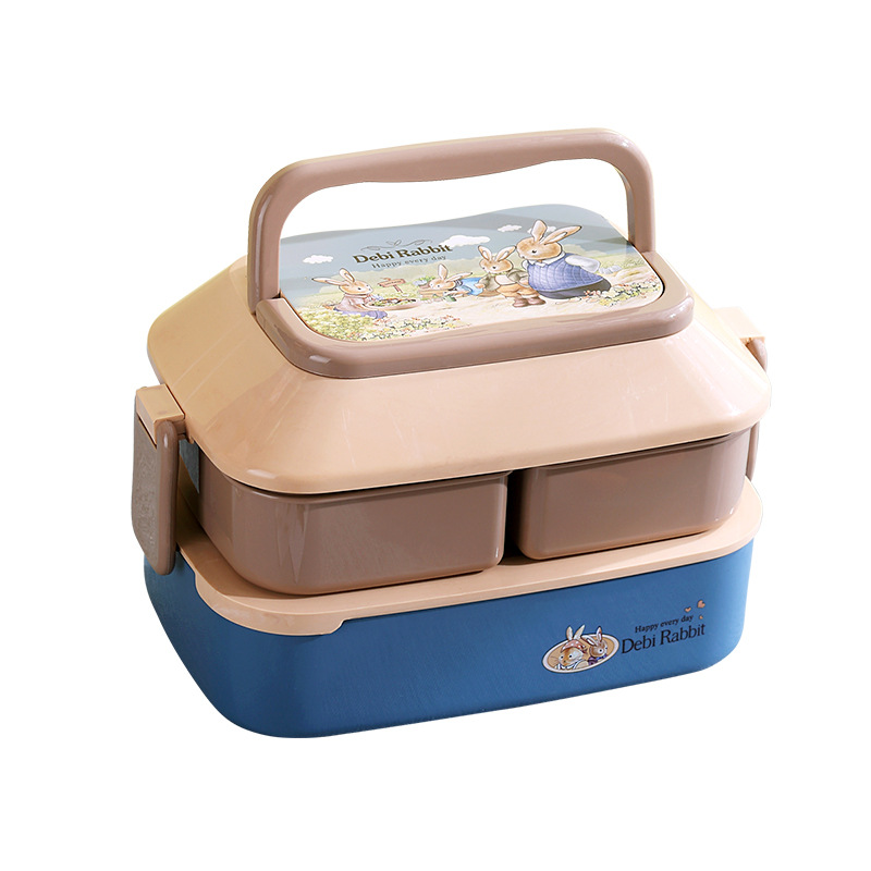 INS Internet celebridad conejo de doble capa de plástico caja de almuerzo para niños caja de almuerzo de gran capacidad para estudiantes horno de microondas caja de almuerzo para adultos