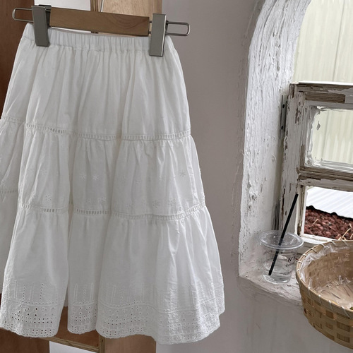 Yuyu Princess Girls' French Retro High-Waisted Flowy Semi-Skirt for Baby Girls with Lace Embroidery A-Frame Maxi Dress