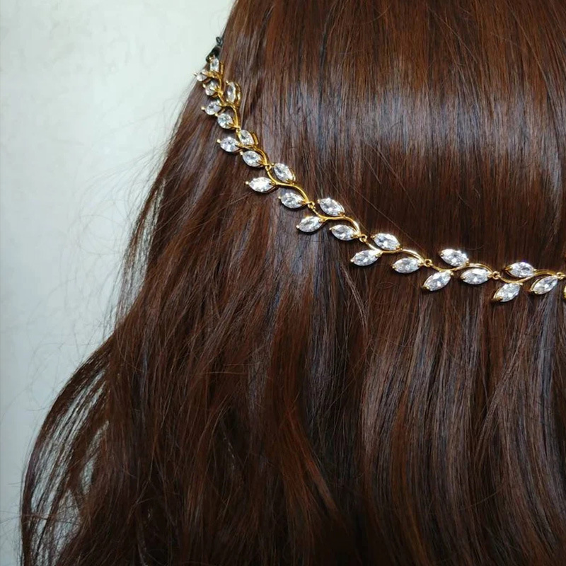 hot sale leaf zircon head ornaments exquisite simple bride zircon headband headdress female Headband_voghion.com