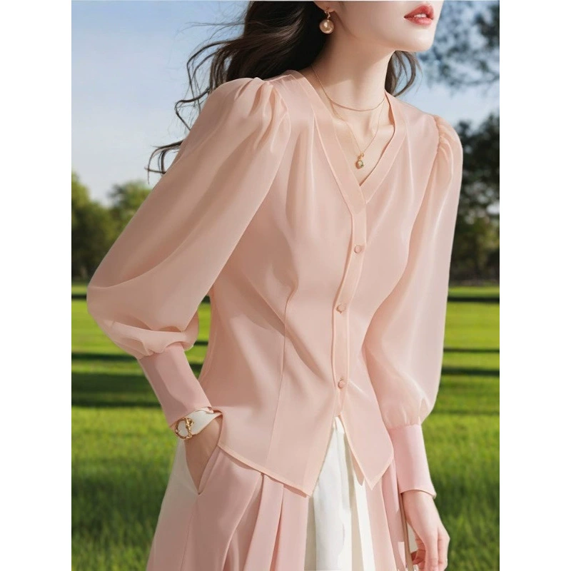 Ав Autumn apricot shirt, Chanel style, french style