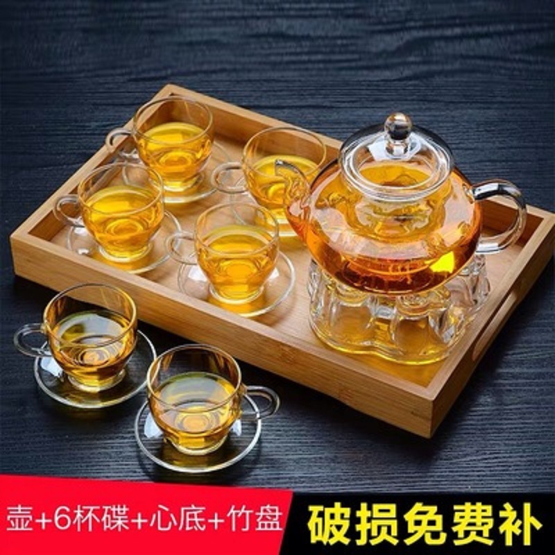 Fábrica al por mayor engrosada vidrio borosilicato flor tetera traje de alta temperatura resistente vidrio tetera filtro Kung Fu juego de té
