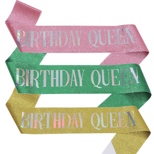 European and American fashion birthday party glitter cloth ribbon birthday queen birthday girl shoulder strap etiquette belt