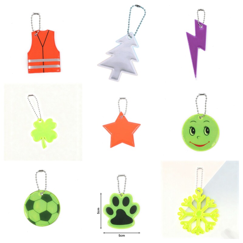Pvc Reflective Pendant Five-Pointed Star Cat Claw Lightning Vest Smiley Face Football Four-Leaf Clover Heart Pendant Pendant Pvc Reflective Pendant Five-Pointed Star Cat Claw Lightning Vest Smiley Face Football Four-Leaf Clover Heart Pendant Pendant