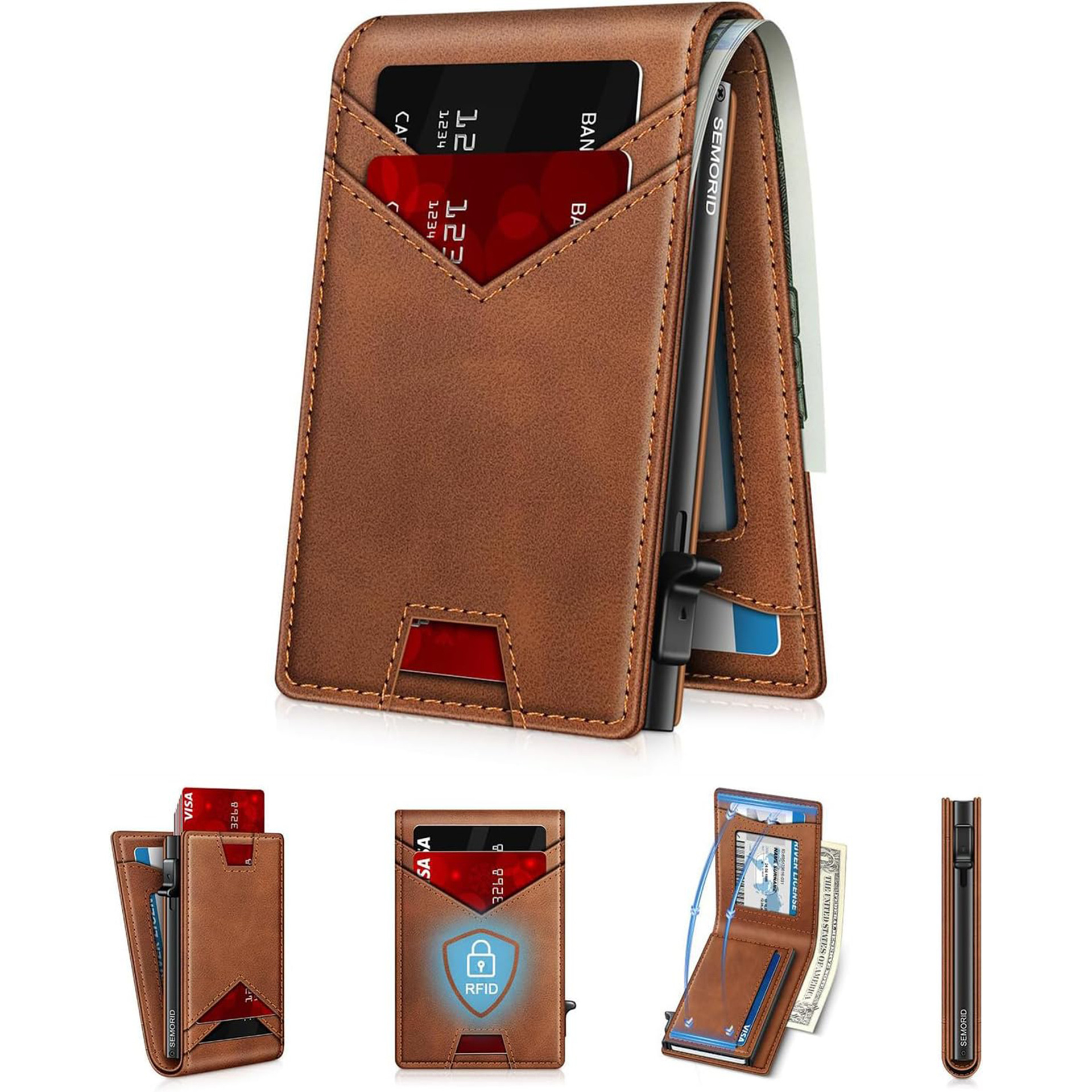 Cartera antirrobo de fibra de carbono transfronteriza en el extranjero, cartera de cuero de blindaje RFID, monedero de hombre doblemente simple