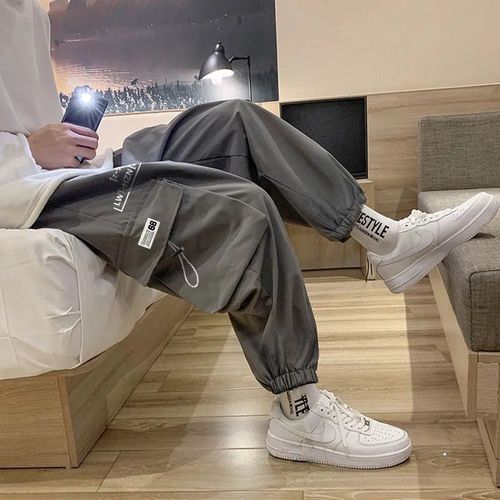 Summer thin men's student loose Korean style work pants men's INS trendy brand tie-up ankle sports nine-inch casual pants