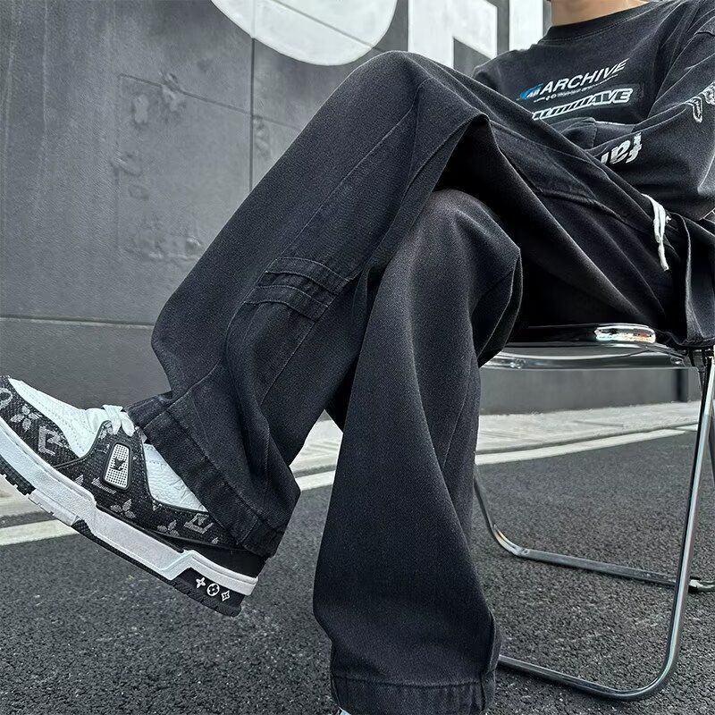 2025 Spring and Summer New Jeans Men's Casual Straight Dipped Magila Pants High Street Denim Trousers 2025 Spring and Summer New Jeans Men's Casual Straight Dipped Magila Pants High Street Denim Trousers