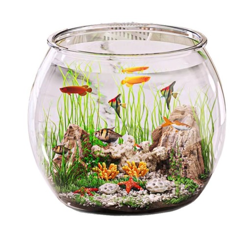 Transparent plastic imitation glass round anti-slip small fish tank, one-piece molding, living room small desktop decorative mini
