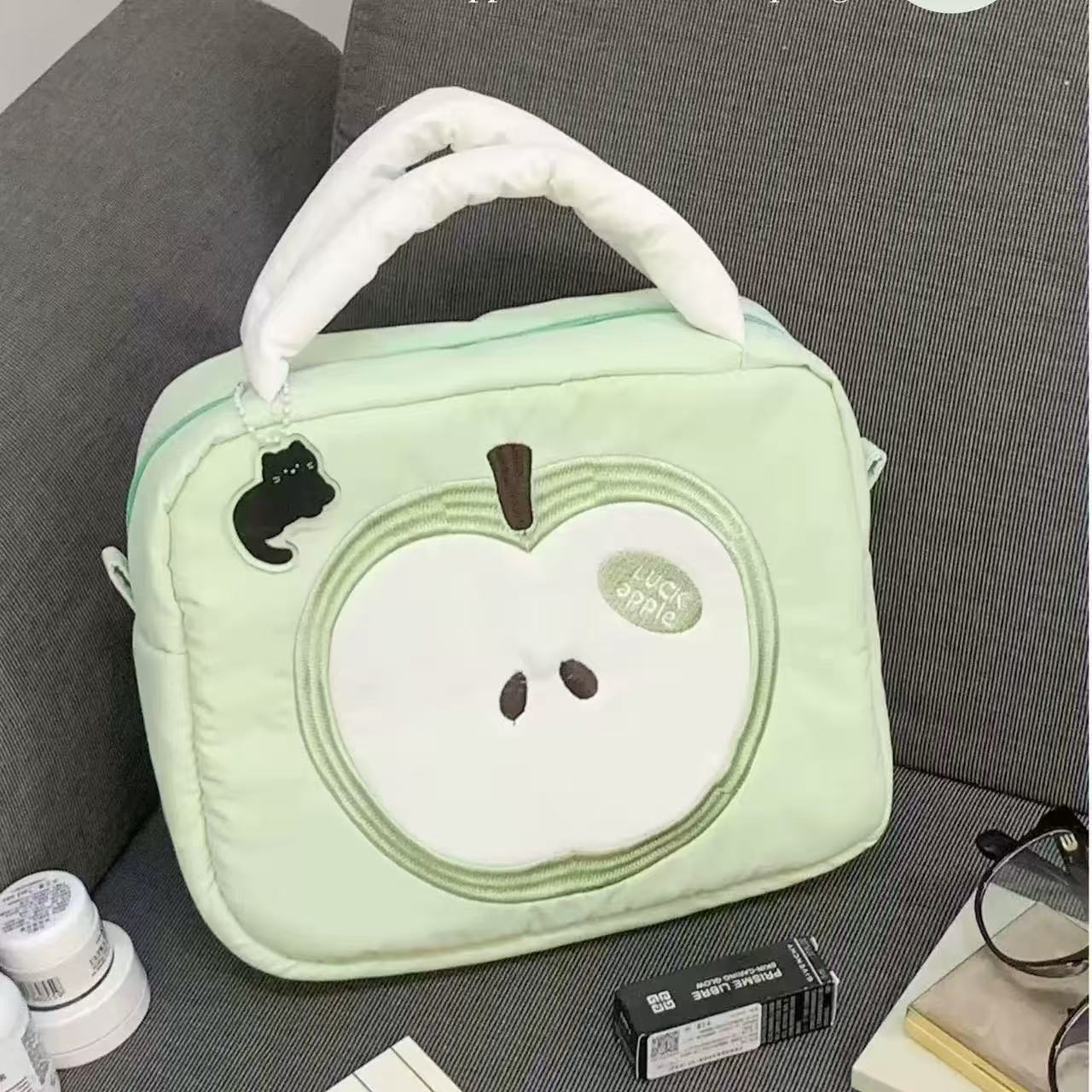 귀여운 사과 휴대용 화장품 가방, 편리한 대용량 파티션 스킨 케어 제품 세면 용품 가방, 여행용 수납 가방, 다기능