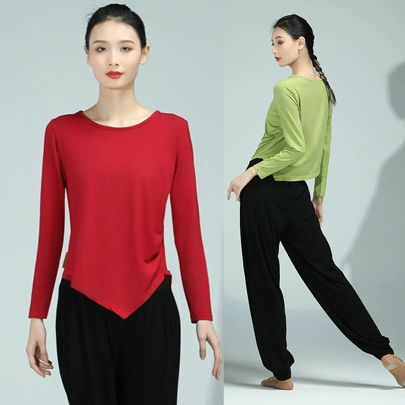 Танцевальная одежда Женская Китайская классическая современная танцевальная одежда Черная Модальная одежда с длинными рукавами и длинными рукавами для занятий танцами Женские брюки-фонарики Haha