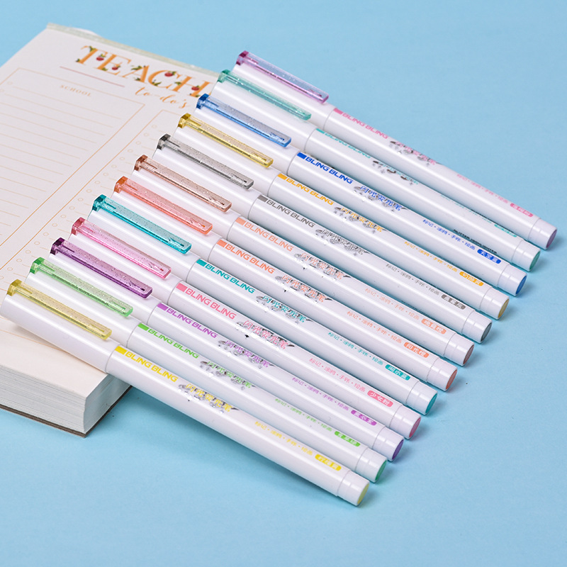 12 color flash resaltador conjunto de hacha tipo bolígrafo marcador de estudiantes clave graffiti dibujo bolígrafo