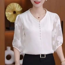 气质时尚轻奢风设计感雪纺衫女夏季新款百搭显瘦减龄洋气休闲上衣