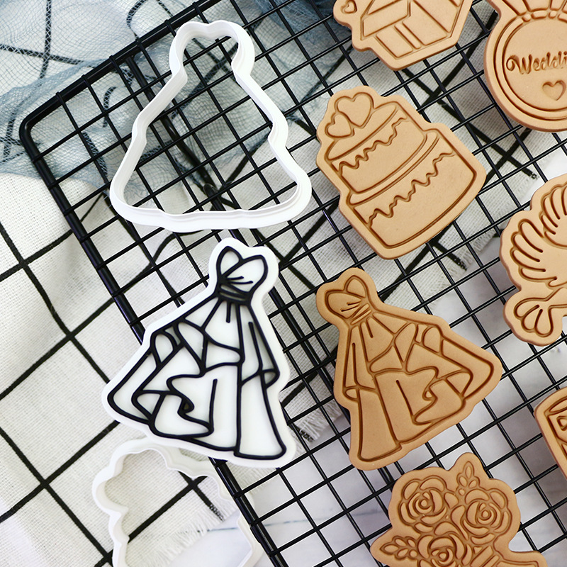 Boda temática molde de galletas fiesta horneado DIY molde de flip 3D estereoscopio prensado molde de corte de galletas heladas
