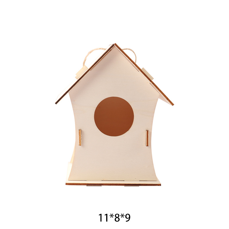 Amazon Children's DIY Graffiti Wooden Bird Nest Assembled Christmas Hanging Wooden Bird Nest Cabin Decoration