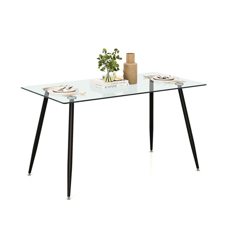 Mesa de comedor de vidrio, pequeña mesa de casa, mesa de comedor de vidrio temperado rectangular moderna