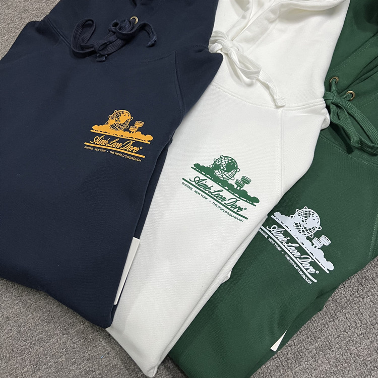 Aime Leon Dore Basic Printed Hooded Terry Sweatshirt with Landmark Building Print, Lightweight Terry Hoodie