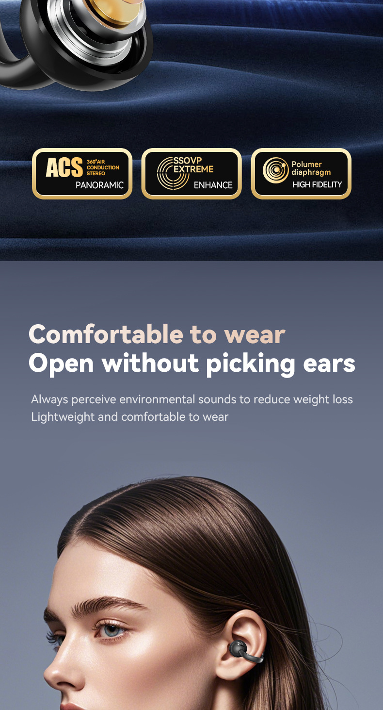 Ai Smart Wireless Bluetooth Ear Clip Headphones Colour Display_voghion.com