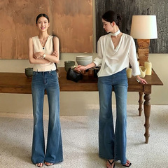アメリカンレトロハイウエストブーツカットパンツホットガールジーンズ馬蹄パンツレディース夏スリム万能ストレートパンツロングパンツ