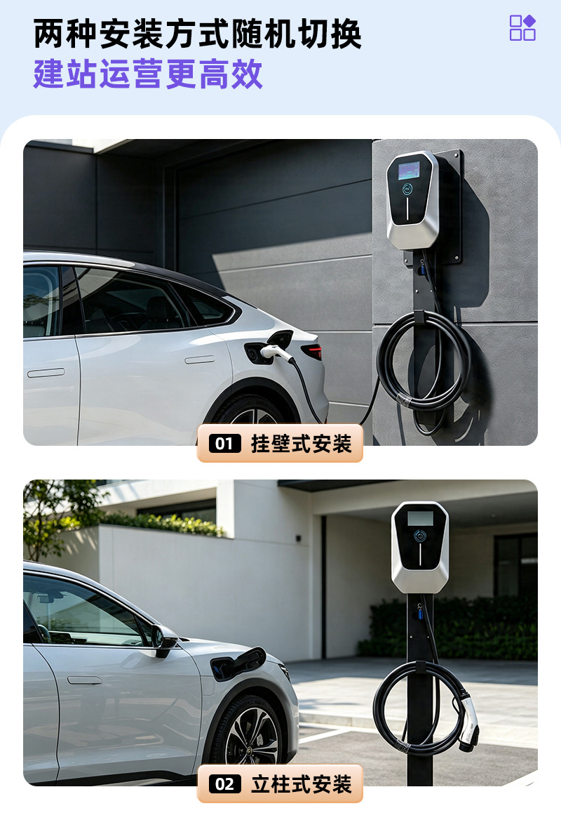 European standard 7kw charging station for new energy electric vehicles, fast charging with scan code, for commercial and home use, AC charging station