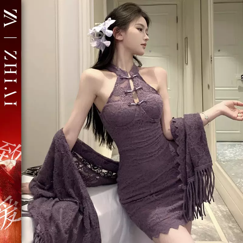 情趣内衣女性感旗袍高级感复古睡裙修身制服激情免脱套装一件代发