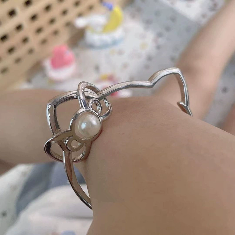 Three-dimensional Copper-Silver Bracelet, Cute Cat Design, Gift Box Option