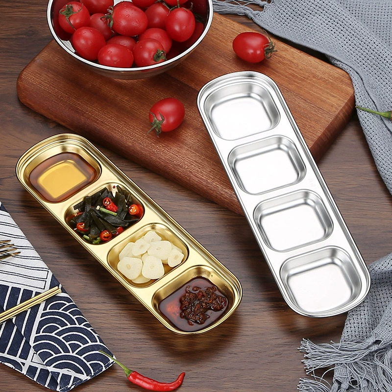 Stainless steel Korean -style dish gold -colored dipped disc hotpot seasoning disc sauce plate barbecue tableware two grid three grids and four grids