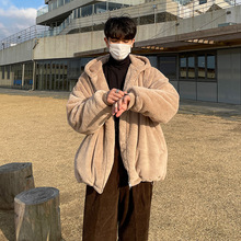 毛绒绒加厚棉袄BF风韩系冬装情侣连帽棉衣宽松羊羔绒休闲保暖外套