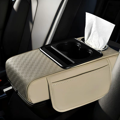 Armrest box pad, Holder, Tissue Box (Global Shipping - embossed-beige