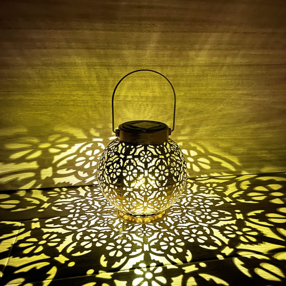 New solar iron projection lamp lantern hollow lamp outdoor garden lamp landscape garden hanging lamp decorative pendant