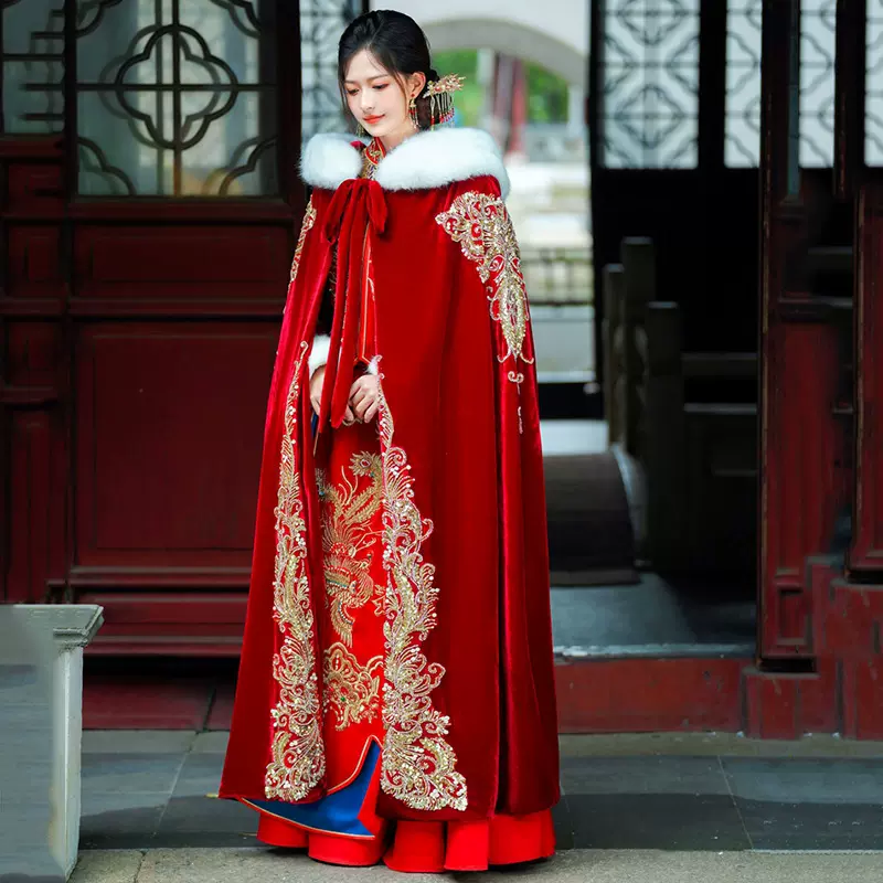 秀禾服斗篷22新娘新款结婚中式婚纱礼服大码高端保暖女装秀和披风