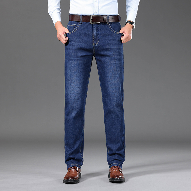 Middle-aged Men's Jeans Men's Dad Business Loose Stretch Spring and Autumn Thick Trousers