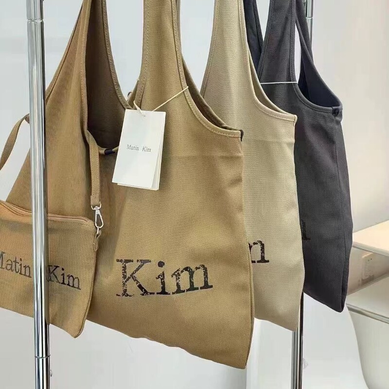 Matin Kim Canvas Tote Bag for Women, Large Capacity Shoulder Bag, Korean Style Versatile Commuter Shopping Bag, Simple and Fashionable