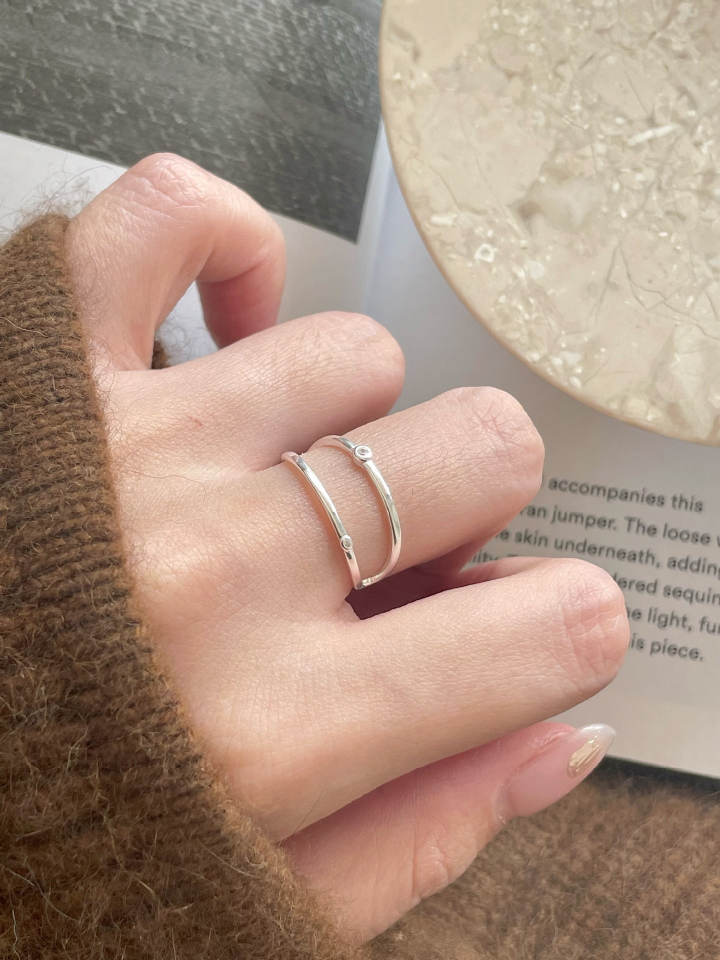 18K Gold Plated 925 Sterling Silver Zircon Geometric Open Rings 925 Sterling Silver Rings display picture 1