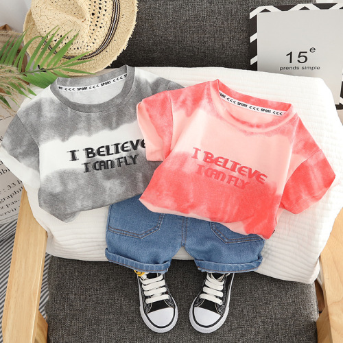 Children's Personalized Print Tie-Dye Short-Sleeve Summer Outfit Boy's Casual T-Shirt Kids Set Baby Clothes Two-Piece Set Dropshipping