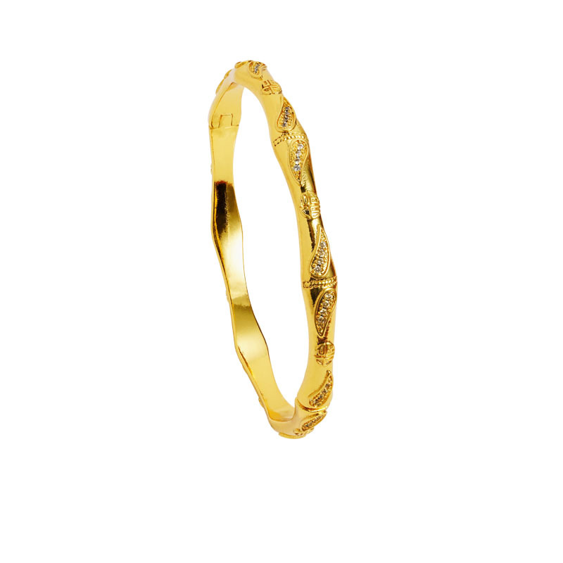 Método antiguo: diseño de lujo ligero de oro de arena vietnamita, brazalete de bambú con incrustaciones, temperamento, joyería de dama que no se desvanece durante mucho tiempo
