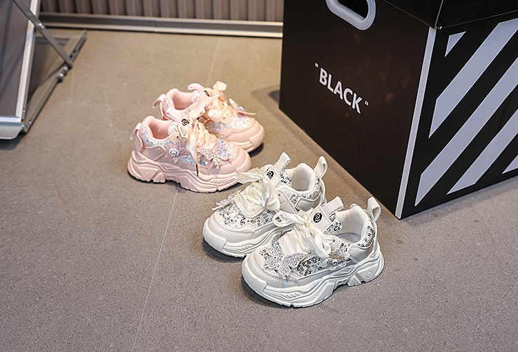 Girls Princess Sneakers With Soft Sole And Sequin Butterfly_voghion.com