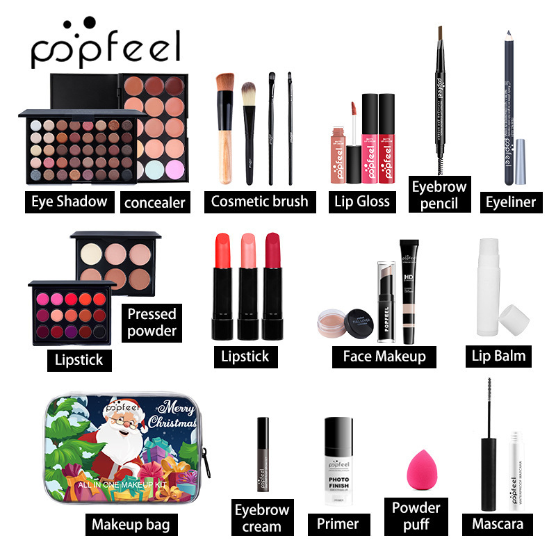 Set de Cosméticos Navideños POPFEEL, Maquillaje para Niñas, Actuación Navideña, Éxito de Ventas Transfronterizo, Sombras de Ojos Coloridas