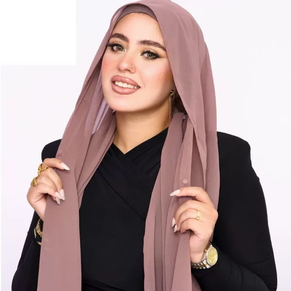 Cross-Border New Lazy Chiffon Long Scarf Convenient Headscarf Plus Matching Elastic Tube Hat Magnetic Buckle All-In-One Scarf Set