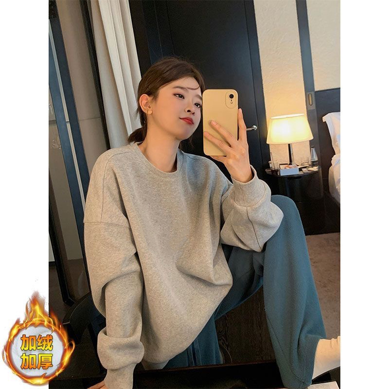 Primavera y otoño nuevo cuello redondo suelto chaqueta gris mujer chaqueta sin sombrero chaqueta superior de otoño base