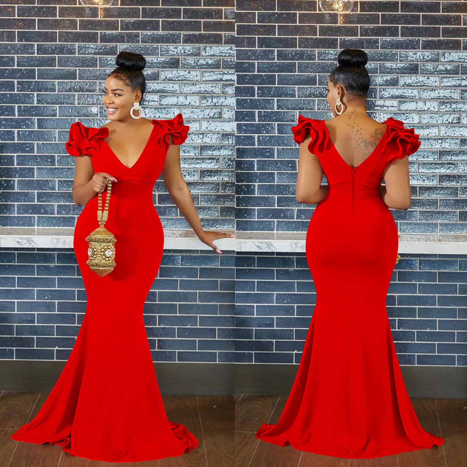 X6078 transfronteriza AliExpress Amazon Europa y América de las mujeres de la moda de color sólido con cuello en V vestido sin mangas de hombro vestido de flores de las mujeres image 4