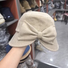 超大蝴蝶结后开叉显瘦减龄渔夫帽子女秋冬保暖不规则盆帽平顶帽潮
