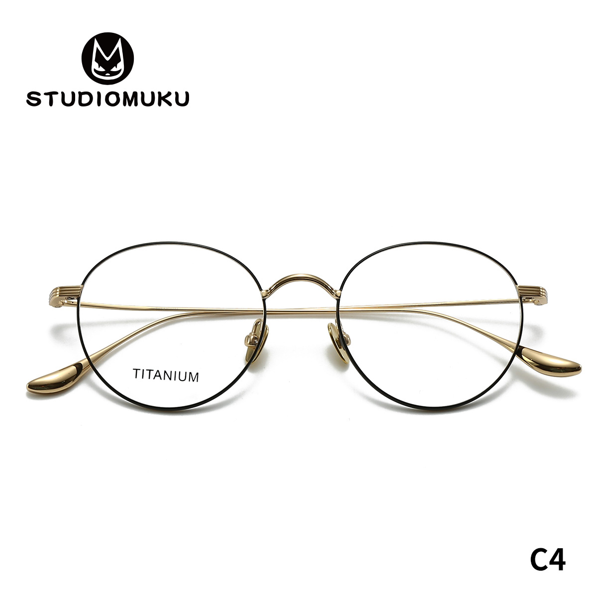 STUDIOMUKU gafas de madera cool, marco redondo de la juventud nacional, marco de gafas de titanio puro, el temperamento de la literatura y el arte, el marco de gafas versátil