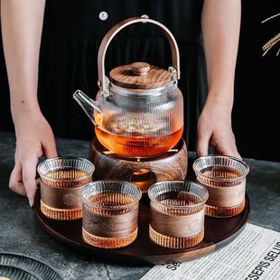 Heat-Resistant Glass Flower Teapot Tea Set Fruit Teapot Teacup Afternoon Tea Candle Heating Tea Stove Bubble