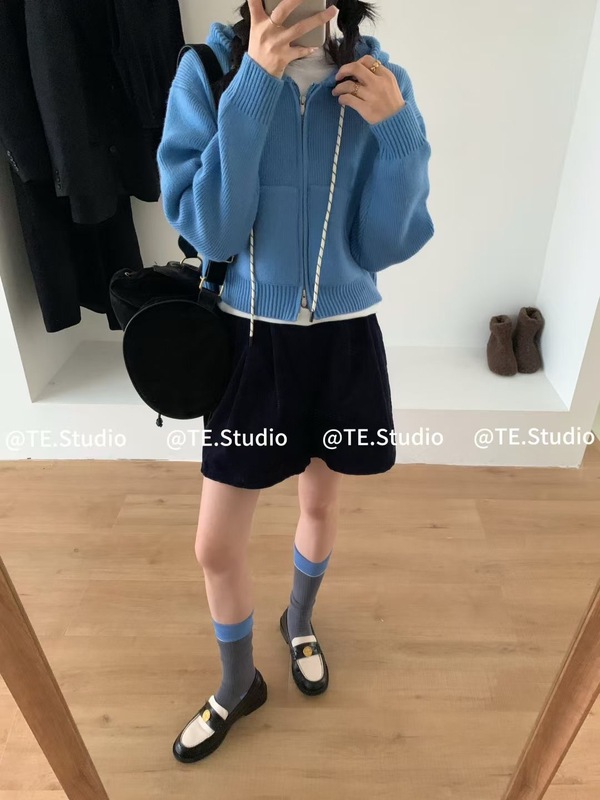 气质休闲连帽开衫毛衣外套女2025秋冬季新款韩版短款双拉链针织衫|undefined