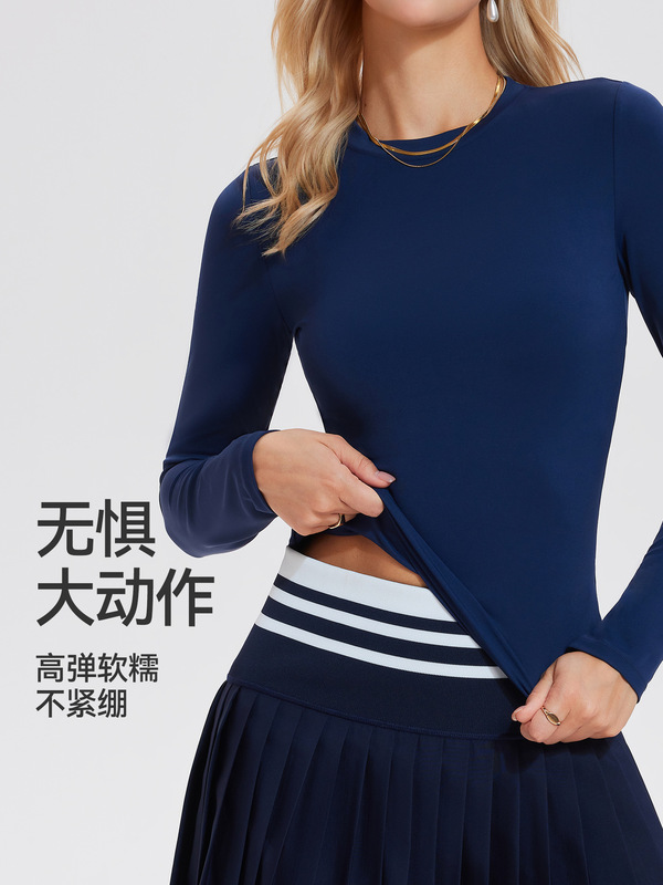 跨境瑜伽服女秋冬长袖t恤女纯色打底衫显瘦修身速干运动瑜伽上衣|undefined